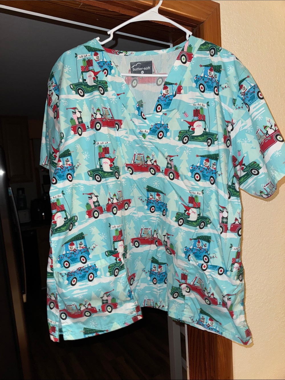 Butter Kids Holiday Car Print Pajama Top in Light Aqua